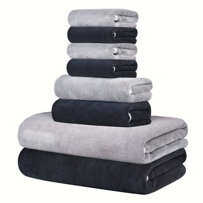 8-Pack Ultra-Soft Coral Fleece Bath Towel Set, 2 Bath Towels 69.85 X 139.7 cm, 2 Hand Towels 34.8 X 74.93 cm, 4 Square Towels 29.97 X 29.97 cm, Quick-Drying, Highly Absorbent And Lightweight, Gentle Camping Towels