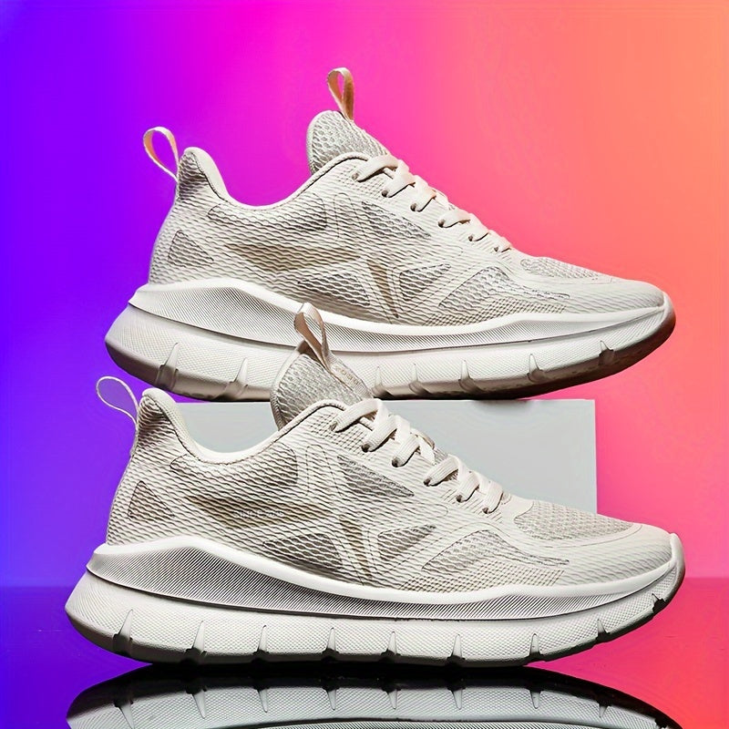 Men's Breathable Running Shoes - Lightweight Cross-Training Sneakers with MD Sole, White & Black Striped Low-Top Design for Gym, Jogging & Casual Wear, Sleek Sporty Look, Cushioned Comfort