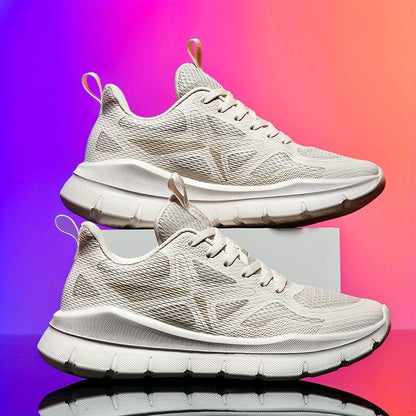 Men's Breathable Running Shoes - Lightweight Cross-Training Sneakers with MD Sole, White & Black Striped Low-Top Design for Gym, Jogging & Casual Wear, Sleek Sporty Look, Cushioned Comfort