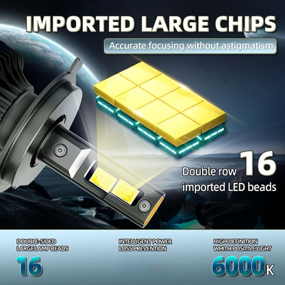 2pcs H4 H7 Car Bulb LED Headlights With 300W High Power 60000LM, Compatible with Canbus And Various Models Including  H1, H11 H8 H9, HB3 9005, HB4 9006, 12V 24V, Featuring Turbo Lamp at 6000K for Vehicles, Without Battery