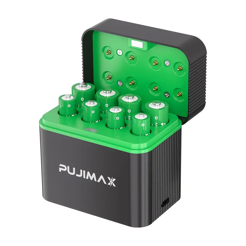 PUJIMAX 8-Pack High-Capacity 4255mWh & 1100mWh AA+AAA Lithium with 8-Slot Fast Charger - Long-Lasting Power, Over-Voltage/Over-Current/Over-Heat/Over-Temperature/Over-Voltage Protection, Compatible with Smartphones, Laptops,