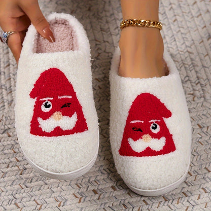 Christmas Tree Pattern Fuzzy Slippers, Winter Warm Closed Toe Flat Floor Shoes, Cozy Soft Sole Plush Home Slippers
