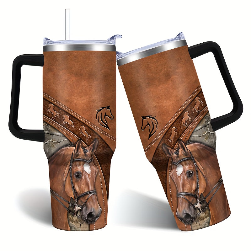 40oz Stainless Steel Horse Tumbler - Double-Wall Insulated Coffee Mug with Lid, Leak-Proof Travel Cup for Hiking & Outdoor Adventures, PVC-Free, Hand Wash Only - Ideal Gift for Equestrians and Animal Enthusiasts