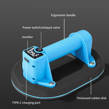 Battery Suction Lifter with Digital Display, Electric Vacuum Suction Cup, Tile Lifter, Double-Layer Rubber 200kg Safe Load, for Tiles Glass Marble Aquarium