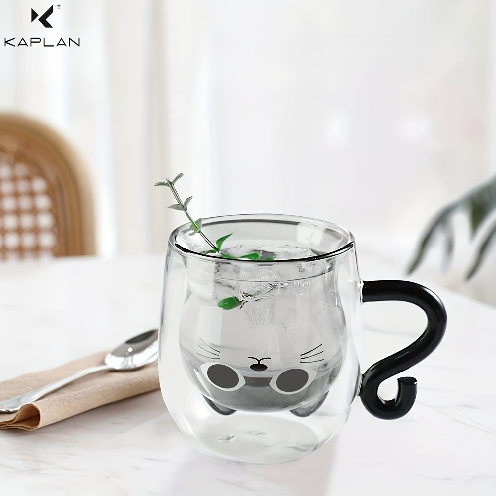 Charming Cat-Themed 9oz Glass Mug - Double Wall Insulated, Lead-Free Borosilicate Coffee Cup with Handle - Perfect Gift for Cat Lovers, Women, Teachers & Friends, Cat Mug