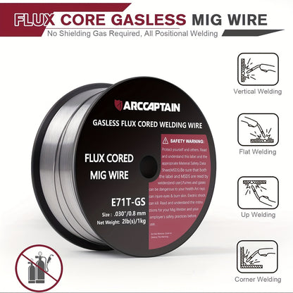 2-pack ARCCAPTAIN Flux Core 0.8 Mm 2 Kg E71T-GS MIG Welding Wire For Gasless Welding Machines MIG/MAG Flux Wire, Tested, D100 Wire Coil With 20 Mm Mandrel