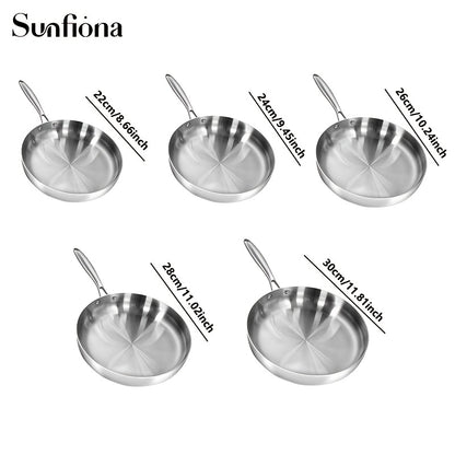 3pcs Sunfiona 316 Stainless Steel Bright Surface Frying Pan, Three-Layer Steel Material, Uncoated Frying Pan, Long-Handled Frying Pan, Wok, Suitable for A Variety Of Induction Cookers, Ovens, Fast Heating, Dishwasher Safe, Ho