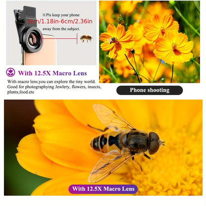 Boost Your Smartphone Photography with APEXEL's 0.45x HD 37MM Wide Angle Lens & 12.5x Super Macro Lens Kit!