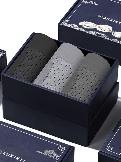 Conjunto de 3 Cuecas Boxer para Homem GDECC em Modal de Cor Sólida - Malha Respirável com Elasticidade Média, Reforço Lateral, Bege Claro, Macias e de Corte Plano para Uso Diário e Casual.