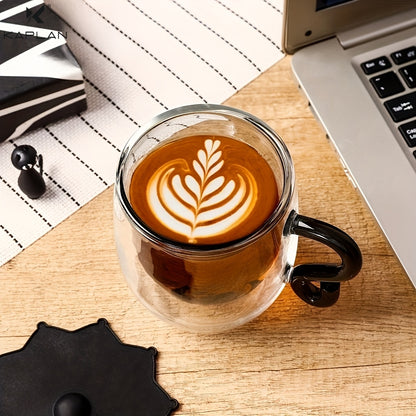 Charming Cat-Themed 9oz Glass Mug - Double Wall Insulated, Lead-Free Borosilicate Coffee Cup with Handle - Perfect Gift for Cat Lovers, Women, Teachers & Friends, Cat Mug