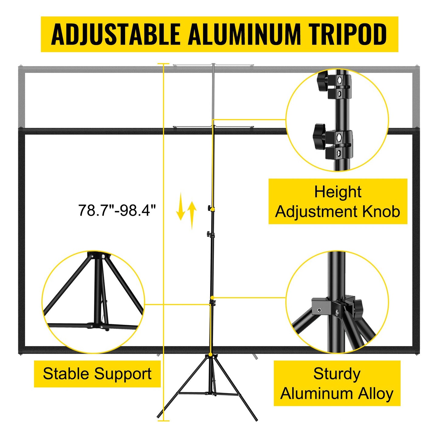 80 Inch (178x100cm/ 70x39.4in) Portable Tripod Projector Screen with Stand - 16:9 4K HD Wrinkle-Free Adjustable Projection Screen for Indoor/ Outdoor Movies, Gaming & Presentations [Includes 4K Screen], Movie Night Setup, Lig