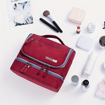 Multi-Functional Travel Organizer with Top Zipper Closure & Hanging Loop - Heavy-Duty High Quality Folding Toiletry & Cosmetic Case with Multiple Compartments, Golden-Tone Hardware, Durable Fabric Construction - Ideal for Bus