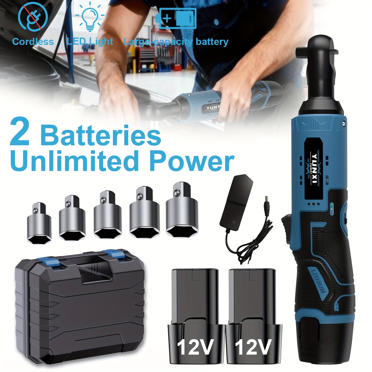 2025 New Electric Wrench, Portable Ratchet Wrench, Automotive Maintenance Angle Crane Installation Tool, Effort-Saving Quick-Release Wrench for Home Renovation, Ergonomic Socket Design, Featuring Adjustable-Speed Trigger, Ide