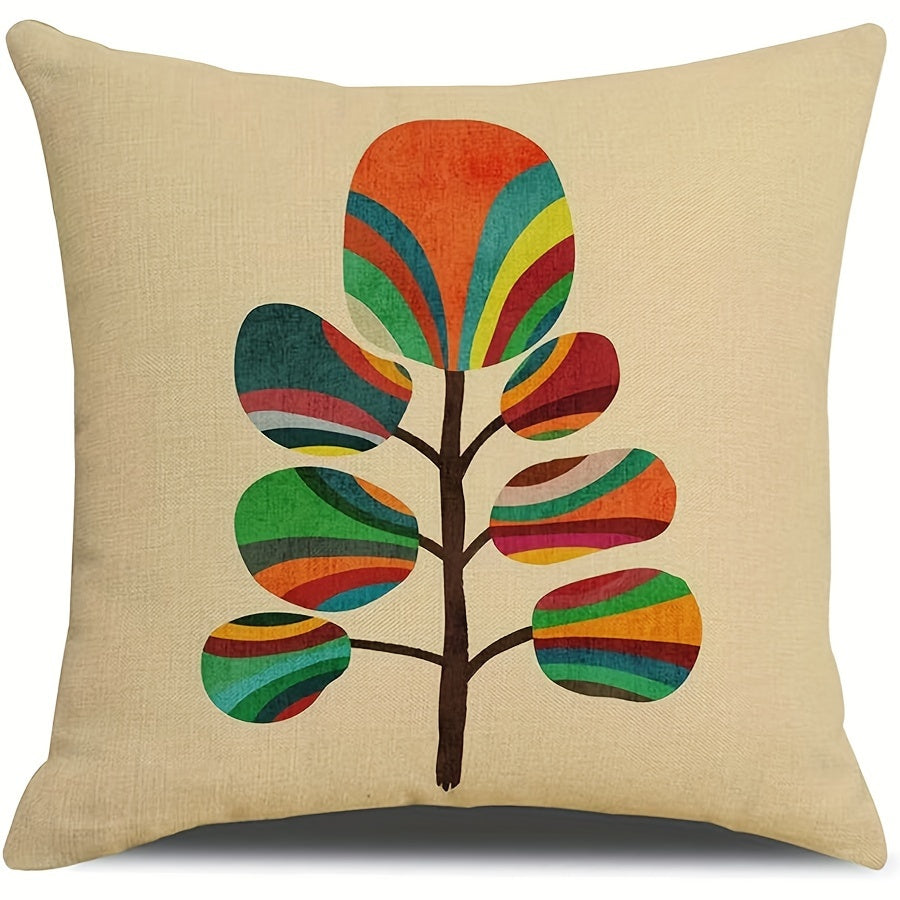 4pcs  Abstract Sunset Linen Throw Pillow Covers  Decorative Square Boho Abstract Pillow Cases 18x18 Inches Farmhouse Sunset Cushion Covers for Sofa Couch Home Decoration