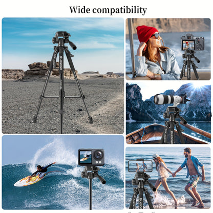 1pc UEGOGO 60-Inch Professional Aluminum Alloy Tripod Stand with Gimbal Head, Lightweight for Mirrorless Camera/DSLR/Camcorder/Cell Phone, Includes Storage Bag & Phone Clip