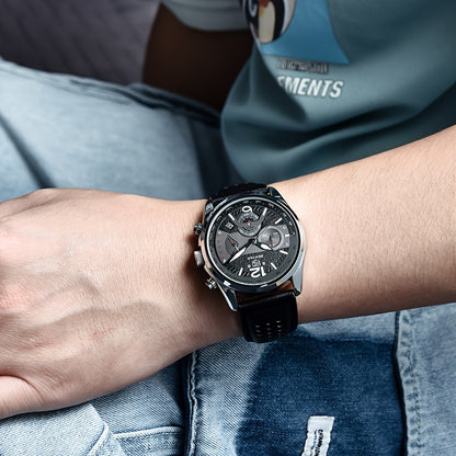 BENYAR Men's Luminous Quartz Watch - 42mm, Chronograph & Analog Display, Sporty Business Casual Design with Faux Leather Strap
