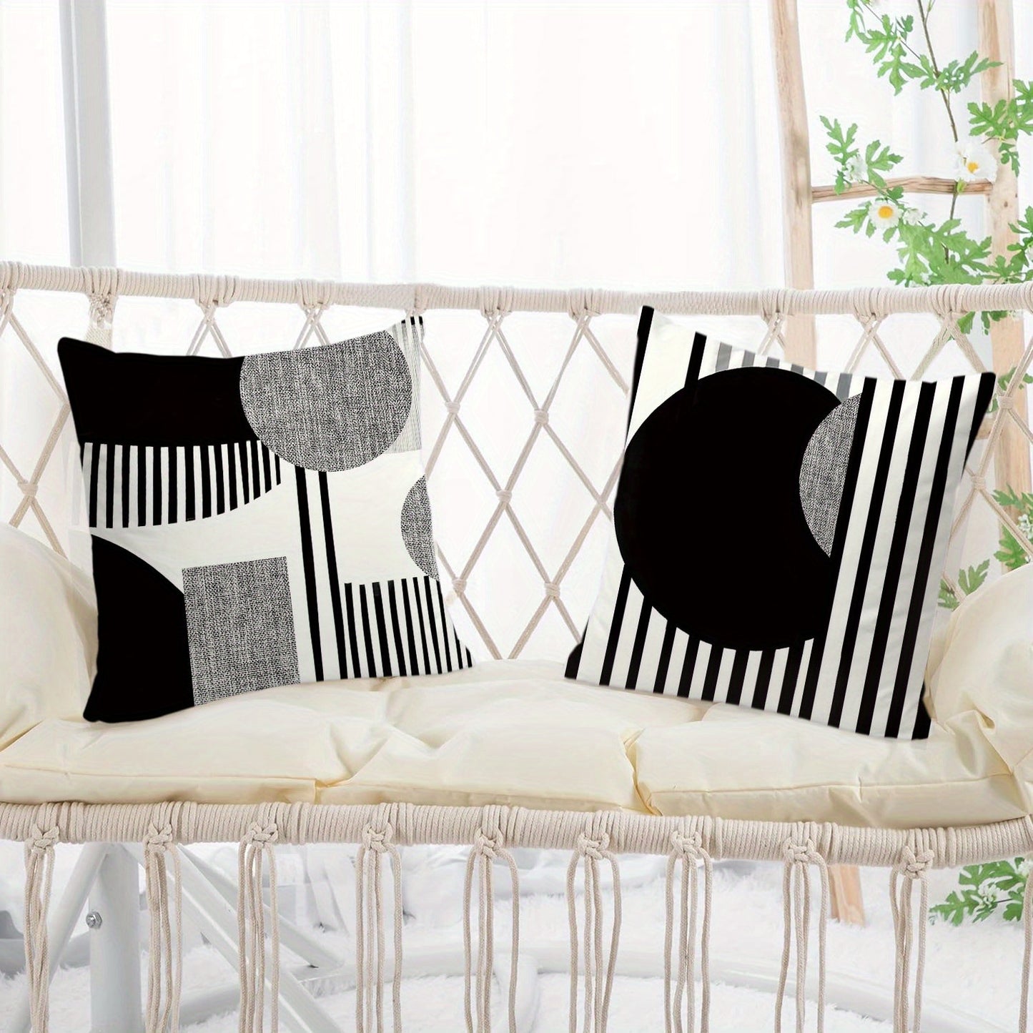 4pcs Bohemian Black and White Geometric Throw Pillow Covers, 45.72cm, Short Plush Polyester Fabric with Zip Closure, Modern Abstract Design for Living Room, Bedroom, Couch Decor, Party Home Decor Pillowcases, Living Room Deco