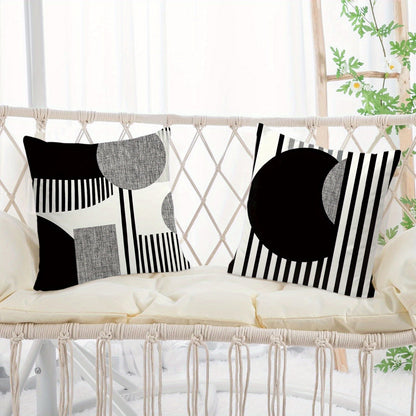 4pcs Bohemian Black and White Geometric Throw Pillow Covers, 45.72cm, Short Plush Polyester Fabric with Zip Closure, Modern Abstract Design for Living Room, Bedroom, Couch Decor, Party Home Decor Pillowcases, Living Room Deco