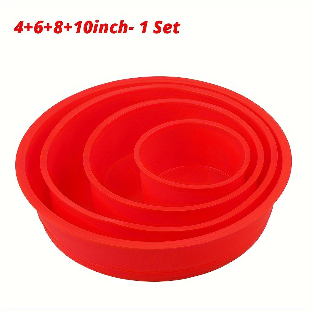 Conjunto de 4 formas de silicone para bolo, nos tamanhos 10,16 cm, 15,24 cm, 20,32 cm e 25,4 cm. Acessórios para forno, utensílios de cozinha e utensílios de pastelaria.