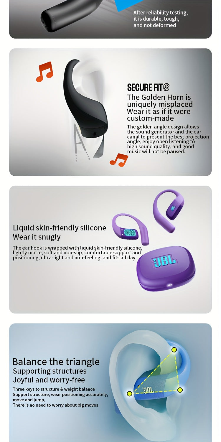 For JBL ZONE True Wireless Open-Ear Sports Headphones, Neckband Wireless Earbuds for Swimming, Cycling, Running, Long Battery Life, High-Quality Sound, Clear Call and Music Output, USB-C Charging, Rechargeable Battery, Black