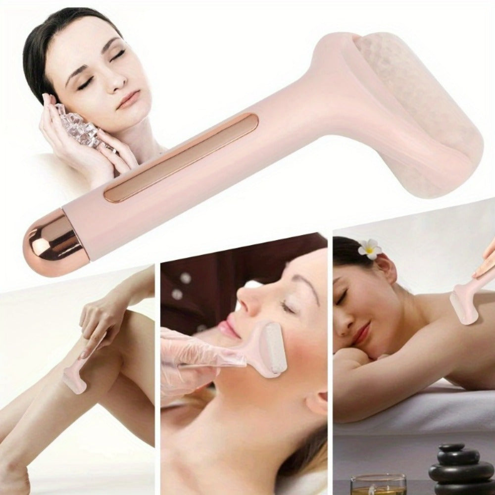 1pc Pink Portable Ice Roller for Skin Care & Lifting - Ergonomic Hand-Held Massager with Golden Textured Grip, Firming And Cleansing, No Battery Operation Required - Perfect for Anti-Aging And Smooth Skin