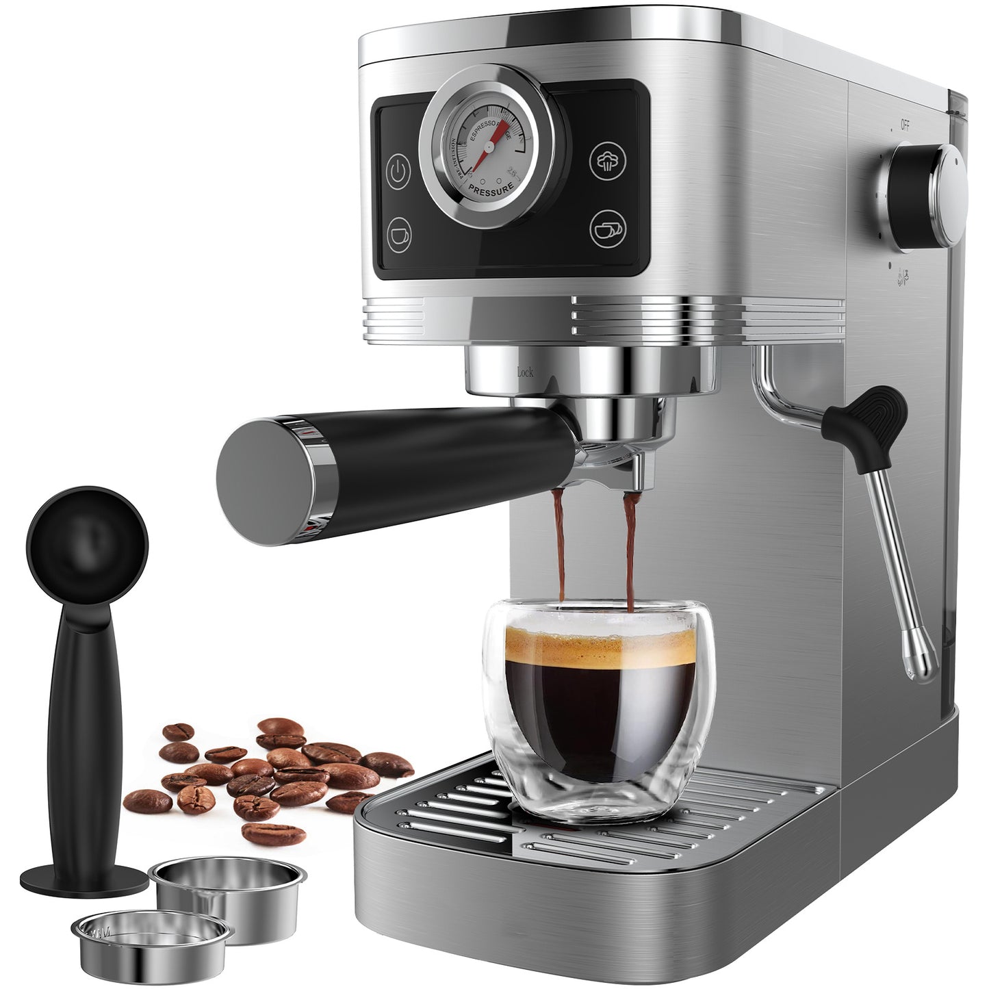 Espresso Machine CM1660B with 20 Bar Ulka Pump - Sieve Carrier Machine with Milk Frother, 1350W, 1.3L Water Tank - Compact Coffee Machine for Home