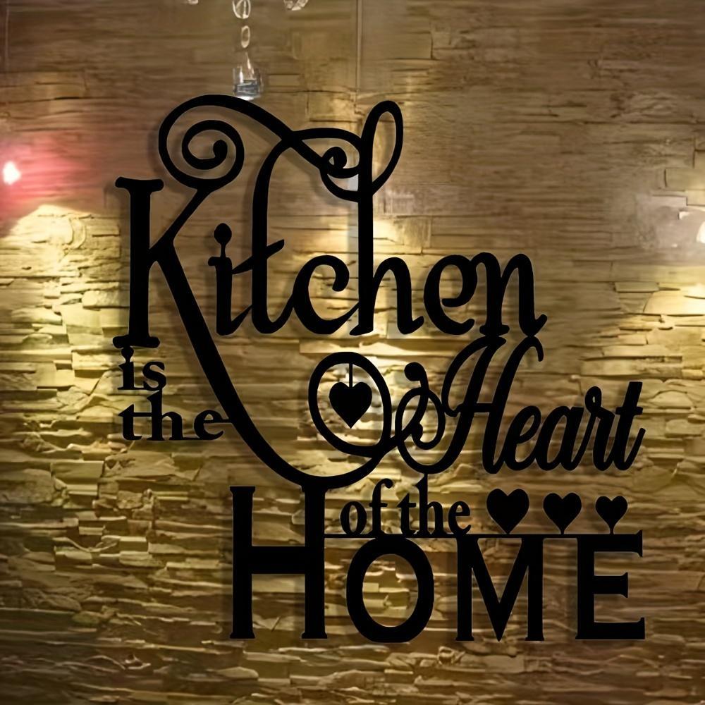 2D Flat, 1pc "Kitchen is the Heart of the Home" Metal Wall Decor - Elegant Script Kitchen Sign with Heart Accents - Durable Metal Art Plaque for Home, Cafe, Restaurant, Bar - Housewarming Gift for Cooks & Home Decorators, Caf