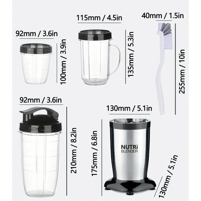 Smoothie Blender, Milkshake And Smoothie Blender, 15pcs Kitchen Personal Blender And Grinder Combo, Single Blender for Making Juice, Baby Food And Nutritional Recipes with Clean Brush