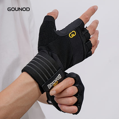 1 Par de Luvas de Halterofilismo GOUNOD - Reforço na virilha do polegar, Design resistente e antiderrapante, Fecho ajustável com velcro, Preto com detalhes em amarelo para fitness, desporto e musculação, acessórios para halterofilismo, luvas desportivas