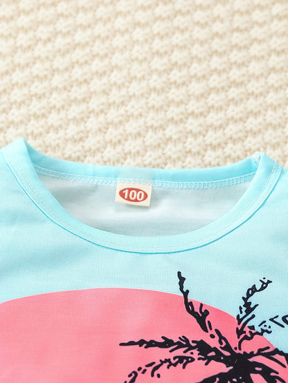 Boy's Coconut Trees Casual Outfit Round Neck Tank Top & Shorts Comfortable Breathable For Summer Kids Clothes Sets, Ideal For Daily & Outdoor Wear