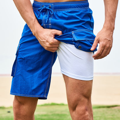 Men's Quick-Dry Swim Shorts with Adjustable Drawstring Waist & Pockets - Sporty Solid Black Beach Shorts for Swimming, Surfing, Water Sports - Machine Washable Regular Fit, Swimming Gear | Sleek Construction