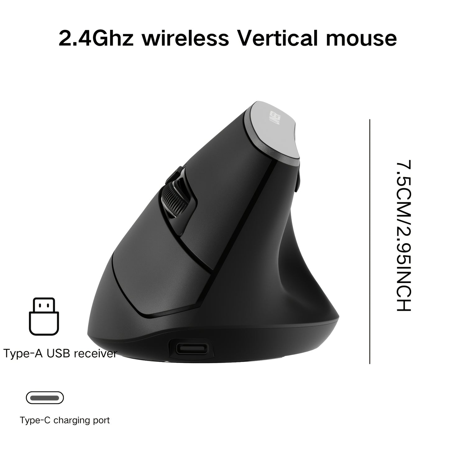 2.4Ghz Vertical Wireless Mouse with Visible Battery Display, 6 Keys, Ergonomic, Plug and Play for Office and Study