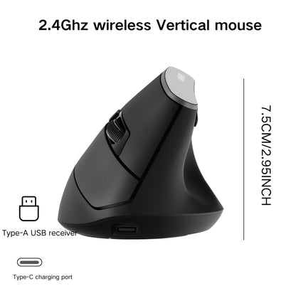 2.4Ghz Vertical Wireless Mouse with Visible Battery Display, 6 Keys, Ergonomic, Plug and Play for Office and Study