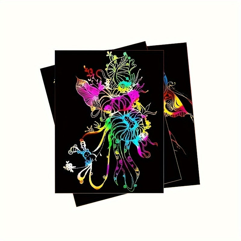 Conjunto 50 Folhas Mágicas Scratch com 5 Canetas de Bambu