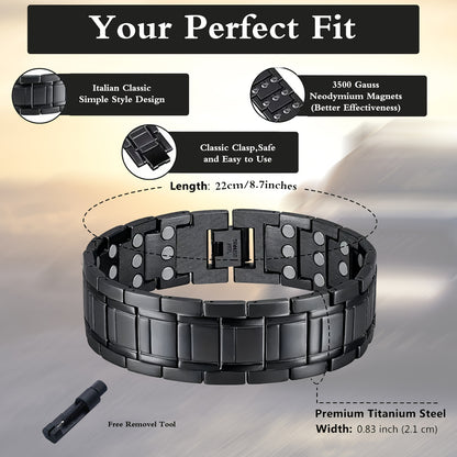 1pc Men's Titanium Steel Magnetic Bracelet with 3500 Gauss Magnets – Black Textured Design, Stylish Father's Day Gift for Men, Wellness Accessory | Sophisticated Style | Durable Jewelry, Magnetic Jewelry