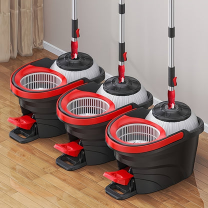 Rotating Mop with a Hands-Free Cleaning Bucket, Featuring a Telescopic Handle, Foot Pedal, And Manual Pressure for Dual-Drive Floor Cloth.