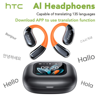 HTC NE27 AI Translation Wireless Earbuds with 134-Language Real-Time Translator, Wireless 6.0, AI- Smart Translator, Noise Cancelling, Transparent Touchscreen Case, Stereo Sound, Long Life for Travel, / Compatible