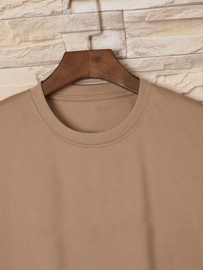 Conjunto de 4 t-shirts casuais para homem de cor sólida, estilo simples, manga curta e gola redonda, ideais para usar em casa, como pijama ou para atividades ao ar livre no verão.