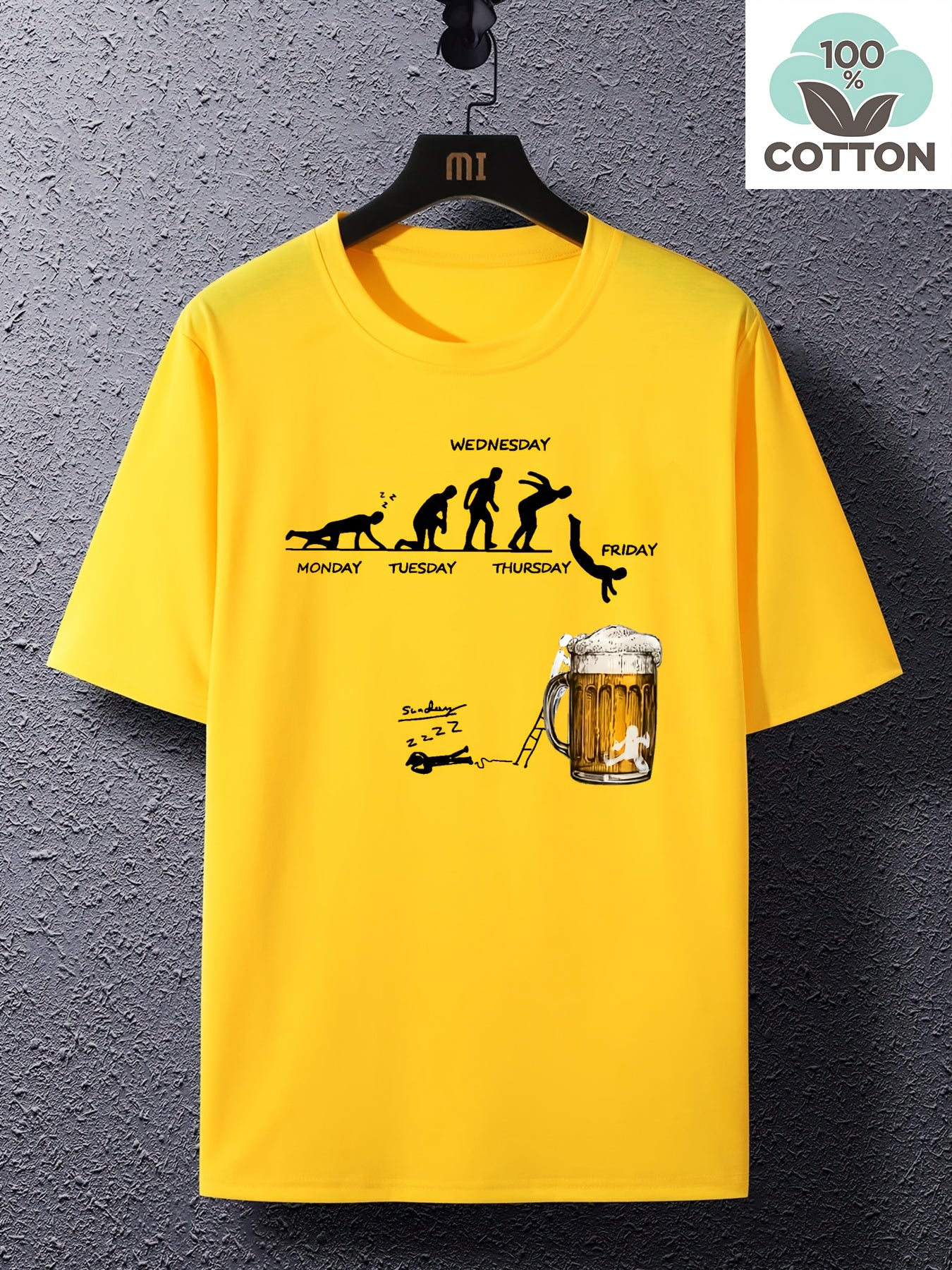 Men'S 100% Cotton Graphic T-Shirt - "Wednesday" Beer Mug Design, Casual Crew Neck, Short Sleeve, Regular Fit, 210g/㎡, Perfect for Barbecues & Parties, Party Tshirt | Playful Design | Durable Fabri
