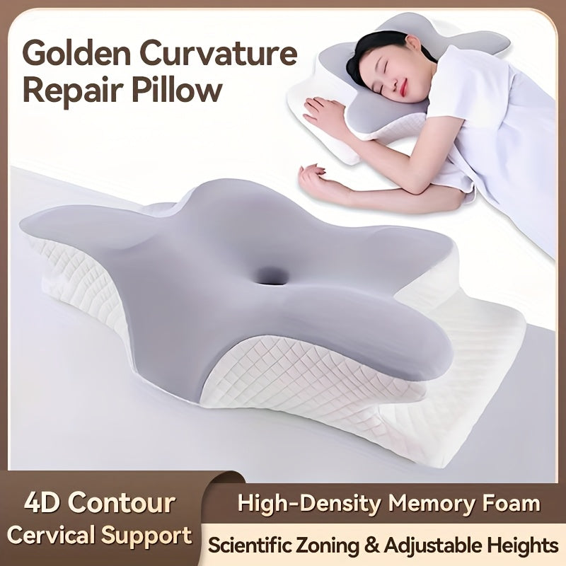 Ergonomic Butterfly-Shaped Memory Foam Pillow - Slow Rebound for Neck Support & Sleep Comfort, Ideal for Back and Side Sleepers, Machine Washable Cover, Hotel Quality, Bedding | Comfortable Sleep | Soft Texture Fabric, Pillow