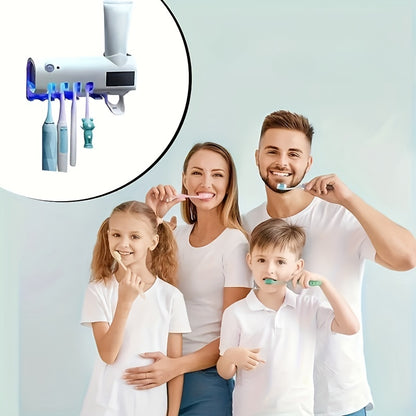 Wireless UV Toothbrush Holder with Automatic Toothpaste Dispenser – Wall-Mounted, USB Rechargeable, No-Drill Installation, Personal Care Kit