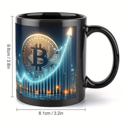 1pc 11oz Bitcoin Ceramic Coffee Mug – Insulated Reusable Tea Cup with Crypto-Themed Design, Perfect Gift for Women, Mom, or Girlfriend, Gift for Crypto Enthusiasts | Cryptothemed Mug | Sleek Glossy Finish