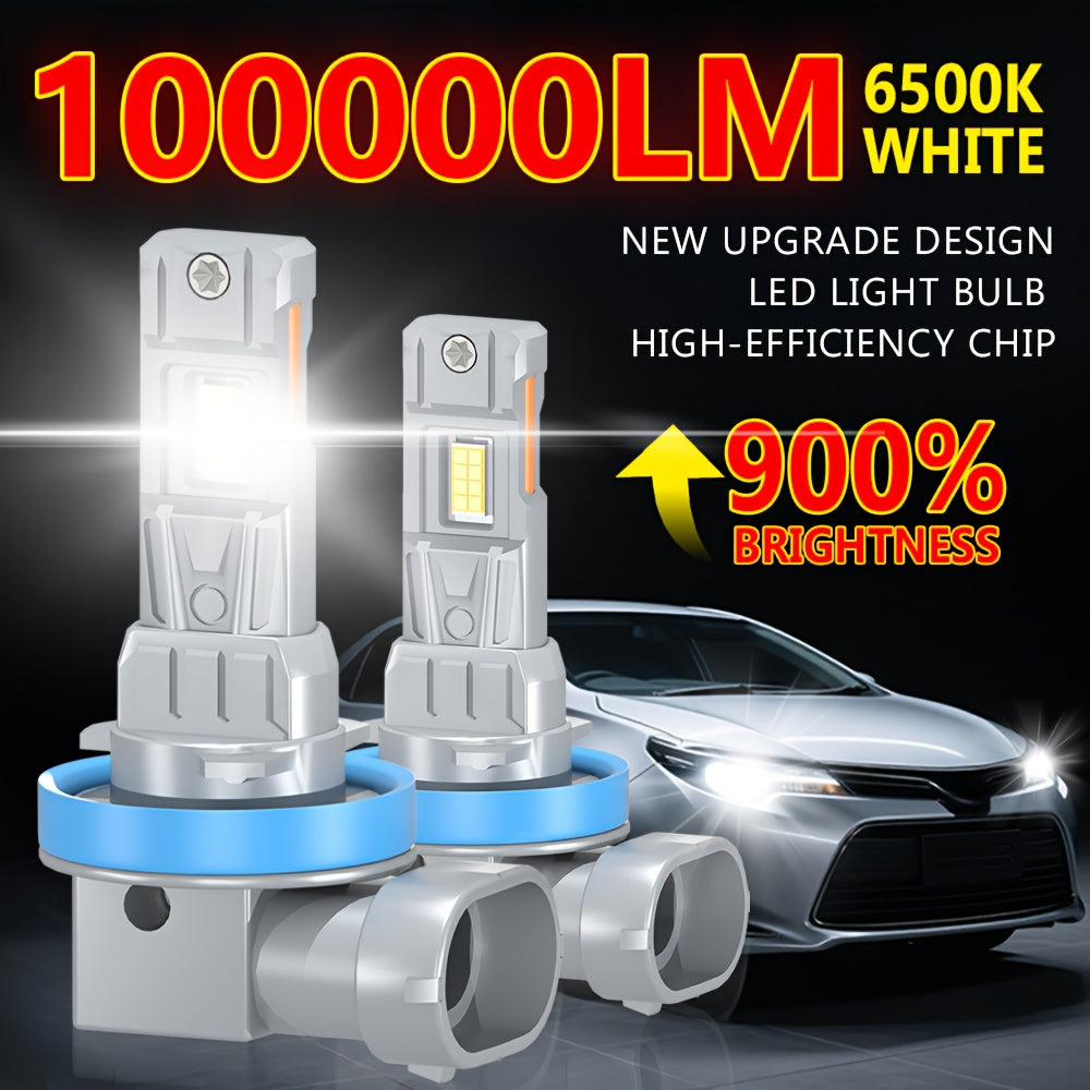 2pcs 2025 Upgraded H1 9005 9006 LED Bulb, Super Bright 1:1 Mini Size 100000LM 12V 6500K White with Fan H4 H7 H11 for Automotive Headlamp Lights, LED Headlight Fog Light, Plug and Play, Without Battery