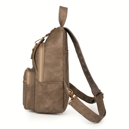 Mochila de mulher castanha estilo vintage elegante - Alça ajustável, fecho de correr, múltiplos compartimentos, bolsa elegante para usar ao ombro ou a tiracolo, bolsa casual para o dia a dia | Bolsa estilo vintage elegante | Fecho em zíper resistente