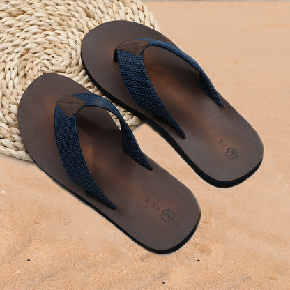 Men'S Stylish Slide Sandals - Non-Slip Woven Sole, Brown with Black Accents, Comfortable EVA Material for Indoor & Outdoor Use