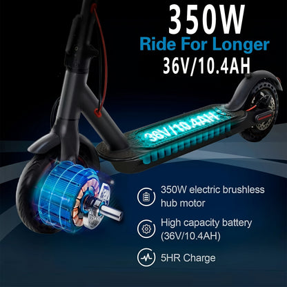 1/2/4PACKS 21.59 cm Foldable Electric Scooter for Adults with LED Display Motor Power Ranges for 350W, Class A 10.4Ah Lithium Battery, 3 Speed Modes, 15 - 30 Mile Range And Maximum Load Capacity Of 120 Kilograms, Surprise Bir
