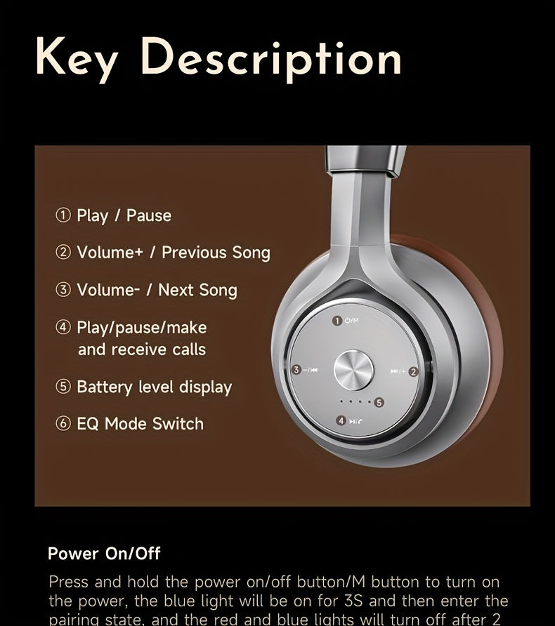 Picun Over-Ear Wireless Headphones, Wireless 5.3 with Low Latency Mode, Dual Composite Drivers for Hi-Fi Sound, 60H Playtime & Real-Time Battery Display, Wired/Wireless Dual Mode, Adjustable Head