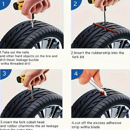 25-in-1 Emergency Tire Repair Kit with Screwdriver, Tire Repair Glue, Self-Tapping Screws, Repair Plugs & Portable Storage Bag - No-Tools Tire Repair System for Cars, Trucks, Motorcycles - Includes Tire Pressure Gauge, Tire P