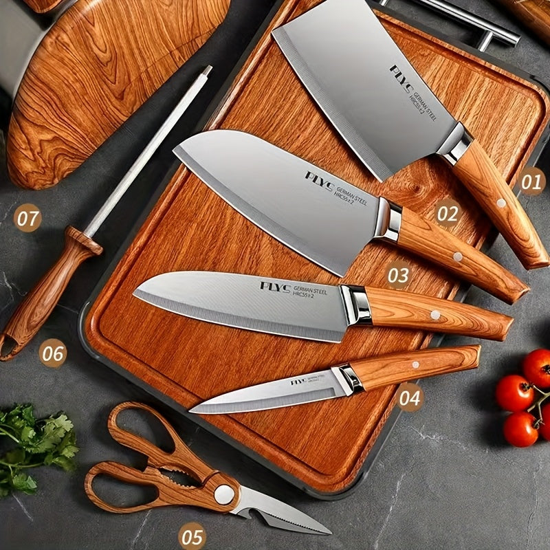 High Quality Stainless Steel Knife Kitchen Utensil Set, Multifunctional Chef Knife, Fruit Knife, Japanese Chef Knife, Meat Cutting Knife, Bread Knife, Cooking Chef Knife Set, Suitable for Restaurants, Family Travel, Outdoor C