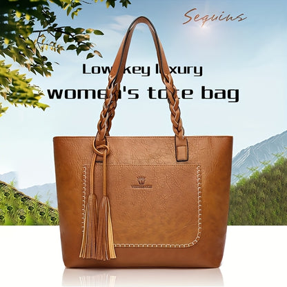 Women's Large Capacity Tote Bag - Elegant -like Handbag with Zipper Closure, Spacious Work Bag for Women, Available in Black/Brown/Red/ - Perfect for Office, Travel, Everyday Use, Sophisticated Design, Sturdy Handle Construct